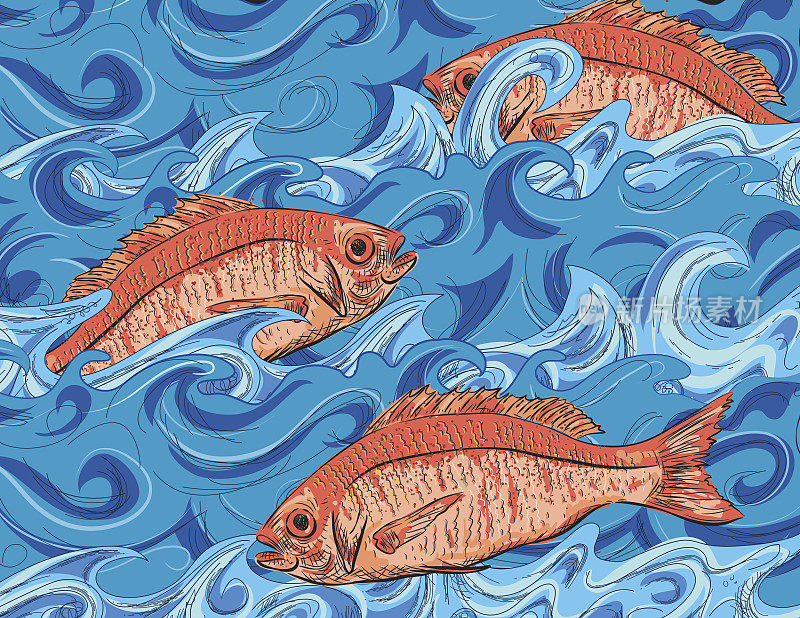 Hand Drawn Detailed Fish Swimming In The Ocean